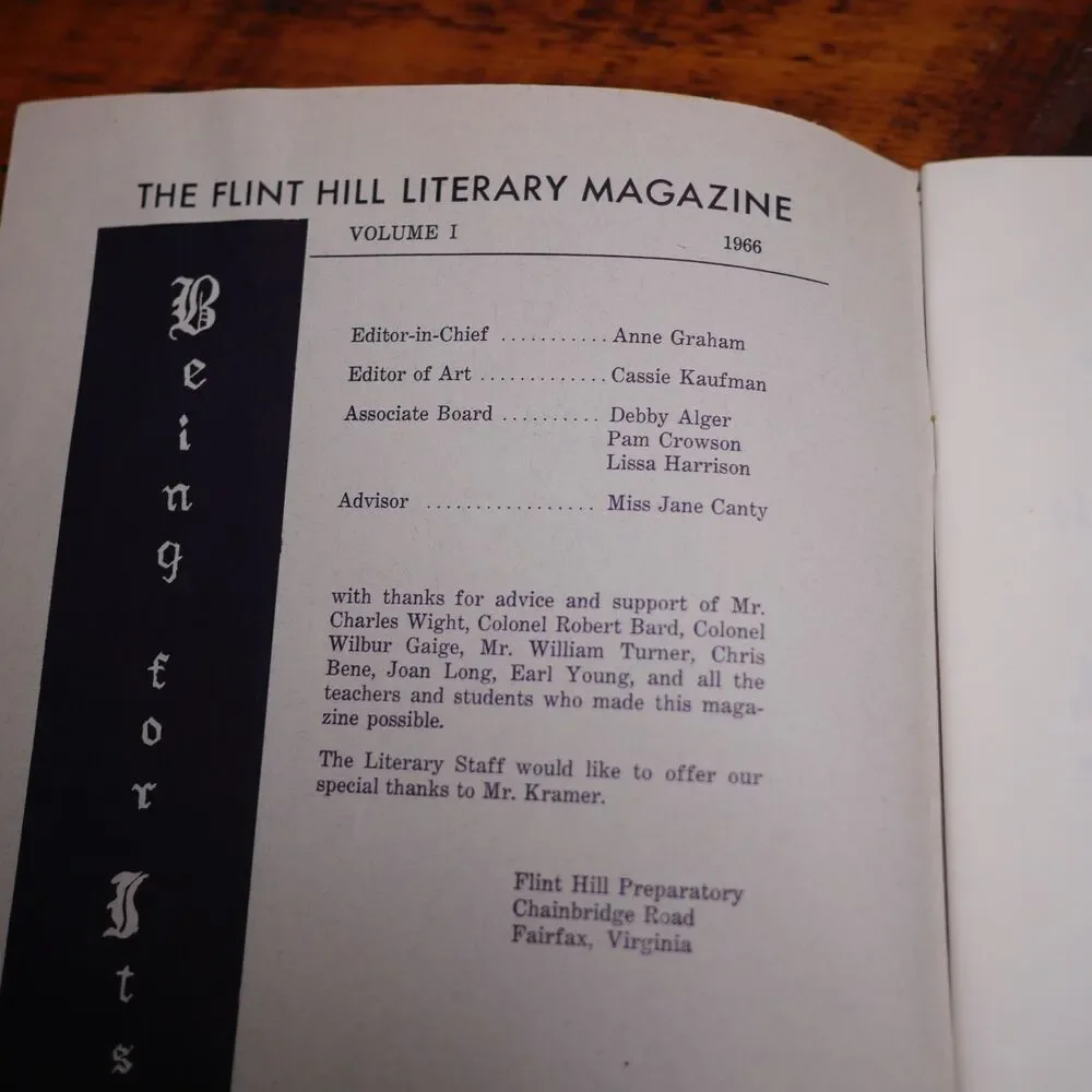 1966 Flint Hill Prep School Literary Magazine BEING FOR ITSELF Fairfax Virginia
